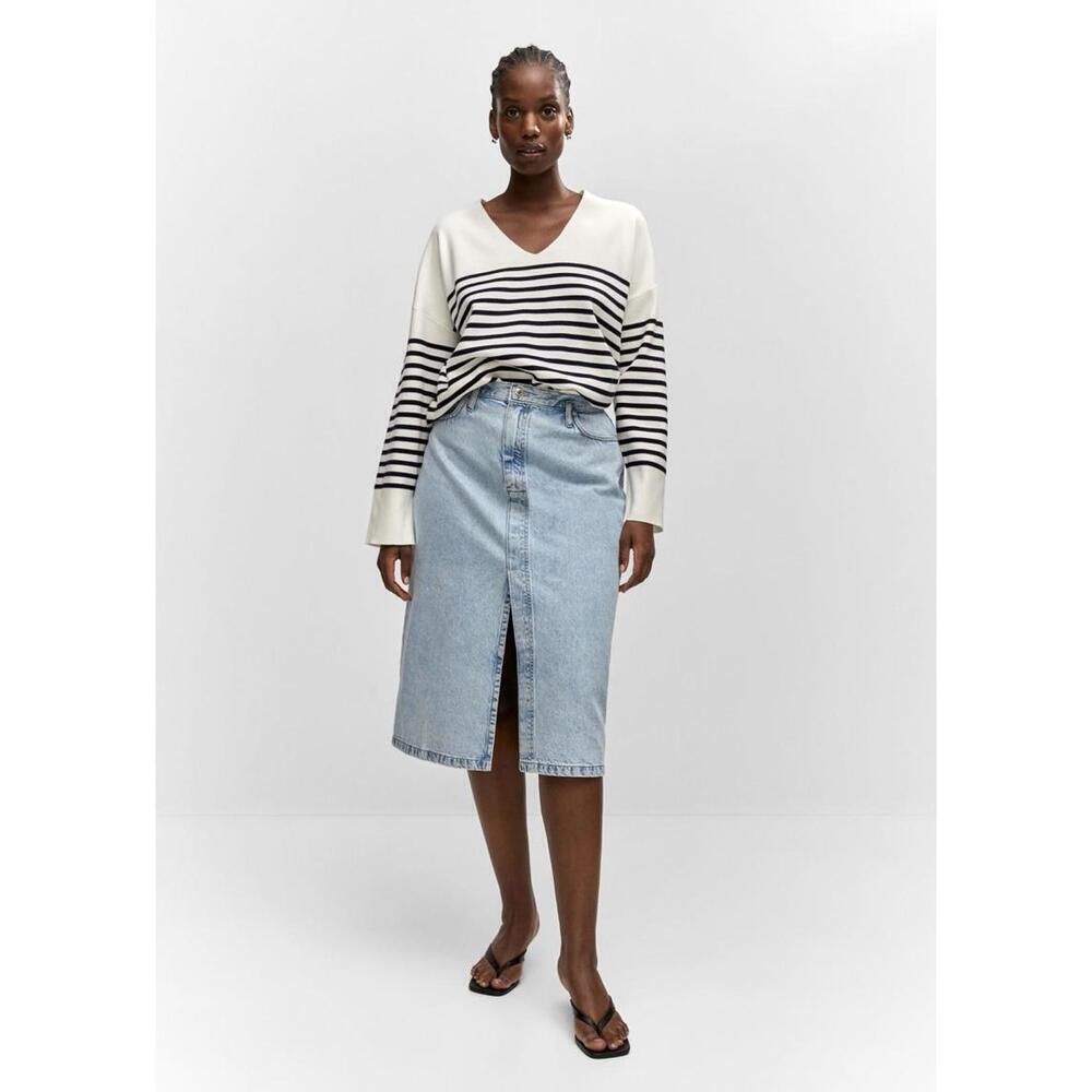 MNG Mango Black & White Stripe Pullover Sweater L Oversized Nautical Old Money - Picture 2 of 9